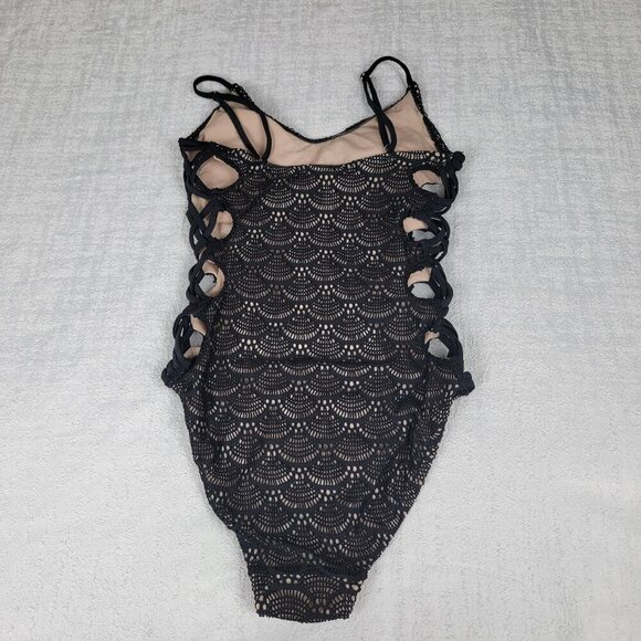 No Boundaries Lace Up One Piece Swimsuit Black Lined Padded Juniors S (3-5) - Picture 3 of 9